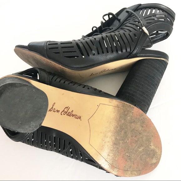 SAM EDELMAN | Lace-up Black Leather Heels (7.5) - Picture 6 of 7